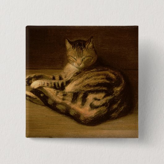 Recumbent Cat, 1898 Vierkante Button 5,1 Cm (Voorkant)