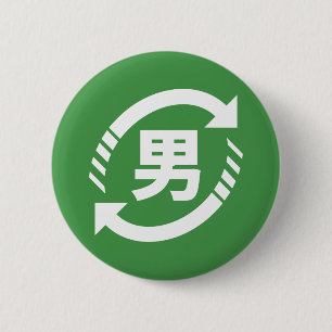 Recycle Japanse Jongens   Kanji Nihongo Bord Ronde Button 5,7 Cm