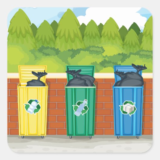 Recyclebakken Kleur Gecodeerde Afvalscheiding Vierkante Sticker (Voorkant)