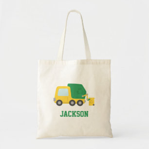 Recycleer gele en groene vuilniswagen tote bag