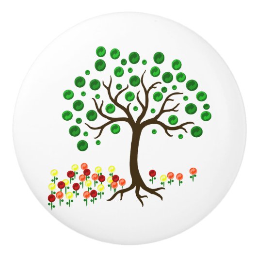 Recyclen bomen en bloemen keramische knop (Voorkant)