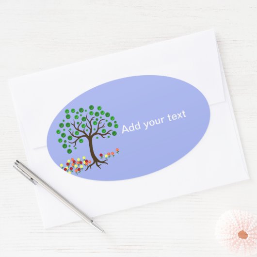 Recyclen bomen en bloemen ovale sticker (Envelop)