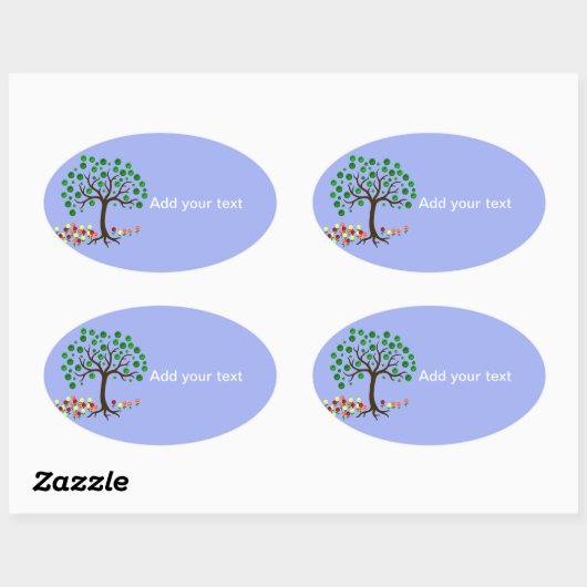 Recyclen bomen en bloemen ovale sticker (Vel)