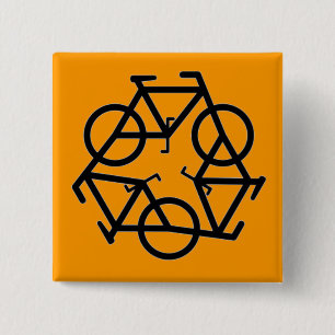 Recyclen fietssymbool vierkante button 5,1 cm