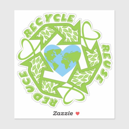 Recyclen, hergebruik, Verminder groen Aardhart Sticker (Vel)