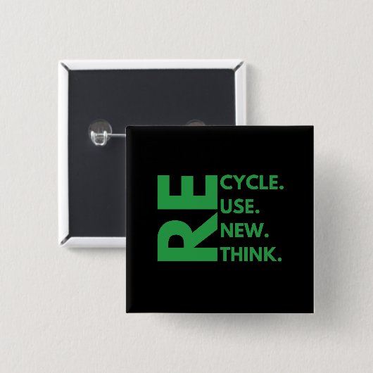 Recyclen Hergebruik Vernieuw Rethink Earth Day-omg Vierkante Button 5,1 Cm (Voorkant /achterkant)