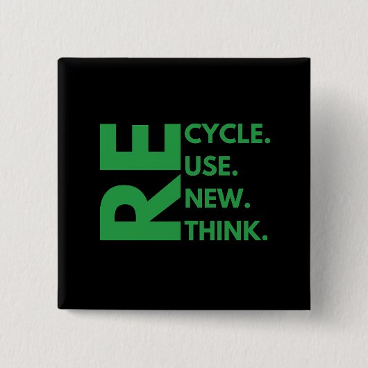 Recyclen Hergebruik Vernieuw Rethink Earth Day-omg Vierkante Button 5,1 Cm (Voorkant)