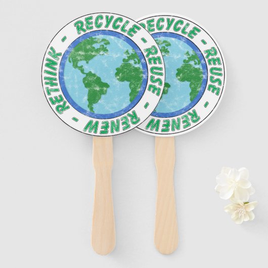 Recyclen Hergebruik vernieuwen Herdenken Handwaaier (Voorkant en achterkant)