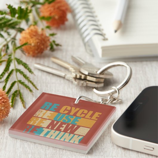 Recyclen hergebruik Vernieuwen Rethink Sleutelhanger (Voorkant Rechts)