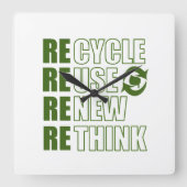Recyclen hergebruik Vernieuwen Rethink Vierkante Klok (Voorkant)