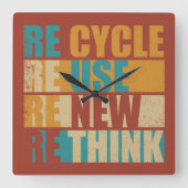 Recyclen hergebruik Vernieuwen Rethink Vierkante Klok (Voorkant)