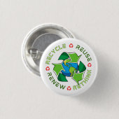 Recyclen, hergebruikt, vernieuwt, herdenkt. Red Pl Ronde Button 3,2 Cm (Voorkant /achterkant)
