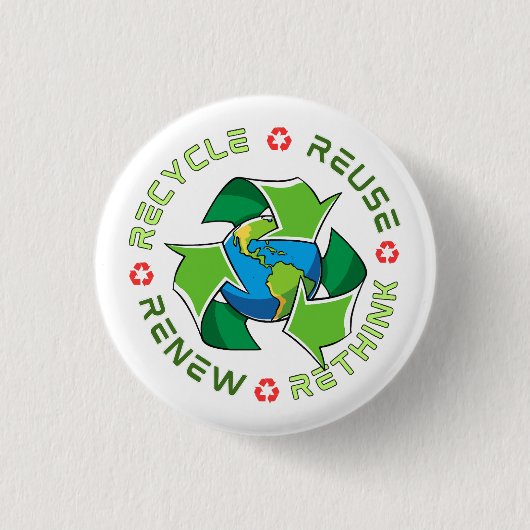 Recyclen, hergebruikt, vernieuwt, herdenkt. Red Pl Ronde Button 3,2 Cm (Voorkant)