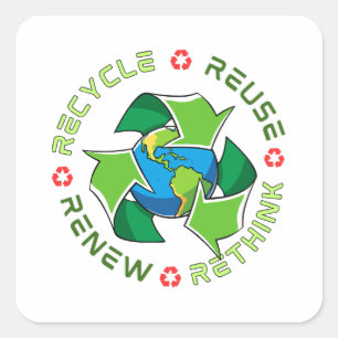 Recyclen, hergebruikt, vernieuwt, herdenkt. Red Pl Vierkante Sticker