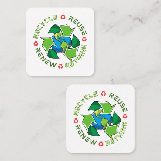 Recyclen, hergebruikt, vernieuwt, herdenkt. Red Pl Vierkante Visitekaartje (Voorkant / Achterkant)