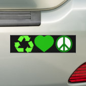Recyclen liefde en vrede bumpersticker (Op auto)