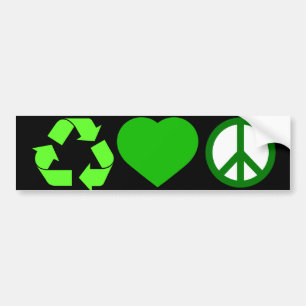 Recyclen liefde en vrede bumpersticker