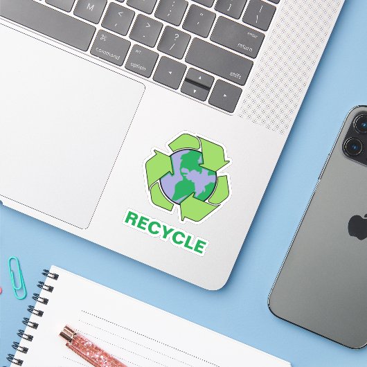 Recyclen om Planet Earth Vinyl te redden Sticker (Laptop met iPhone)