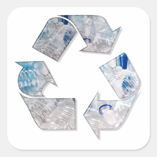 Recyclen plastic flessensymbool vierkante sticker (Voorkant)