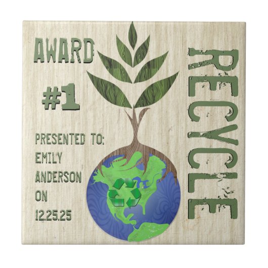 Recyclen prijs voor milieubeschermers in de bosbou tegeltje (Voorkant)