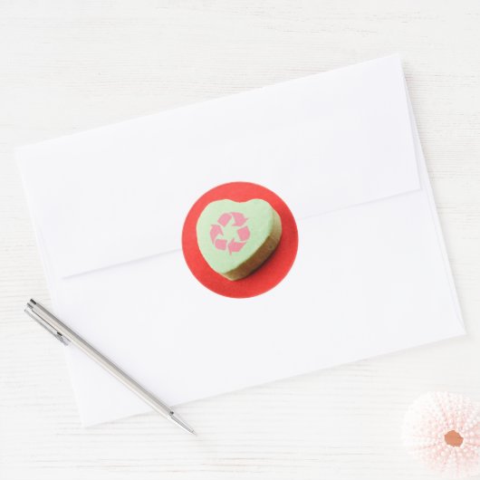 Recyclen Snoep Heart Ronde Sticker (Envelop)