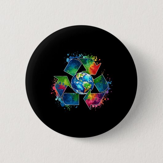 Recyclen symbool met aarde als ondersteuning voor ronde button 5,7 cm (Voorkant)