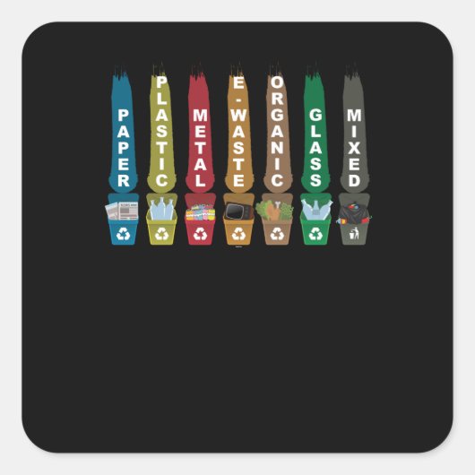 Recyclen vuilnis vierkante sticker (Voorkant)