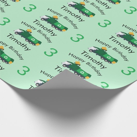 Recycling Garbage Truck Boy's Name & Age Birthday Cadeaupapier (Hoek)