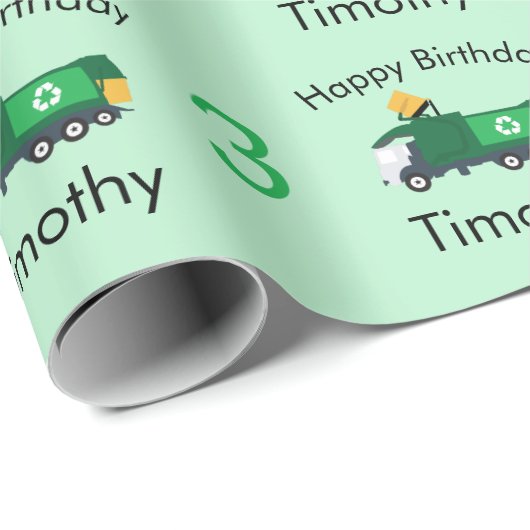 Recycling Garbage Truck Boy's Name & Age Birthday Cadeaupapier (Rol Hoek)
