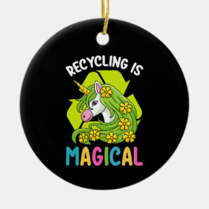 Recycling is Magical Unicorn Schattige Aarde Dag Keramisch Ornament