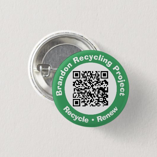 Recycling Project QR Code Recycle & Renew. Ronde Button 3,2 Cm (Voorkant /achterkant)