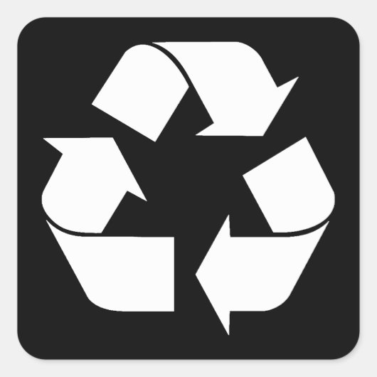 Recycling-symbool - wit (voor zwarte achtergrond) vierkante sticker (Voorkant)