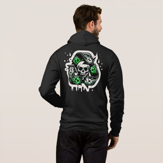 Recycling teken schedel graffiti hoodie (Achterkant volledig)