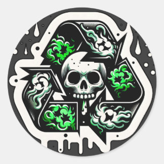 Recycling teken schedel graffiti ronde sticker