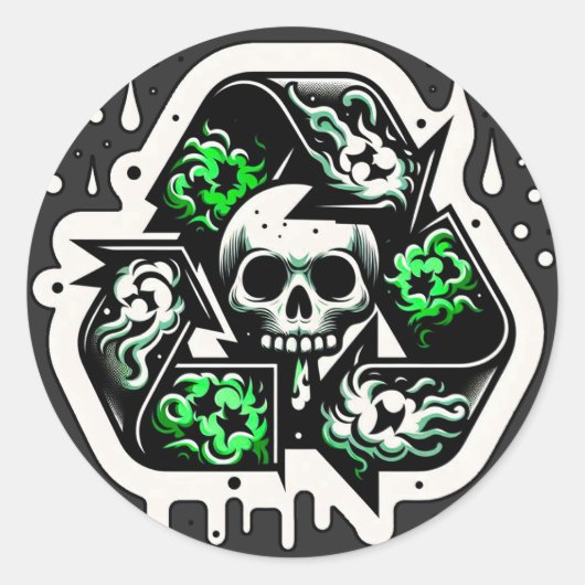 Recycling teken schedel graffiti ronde sticker (Voorkant)