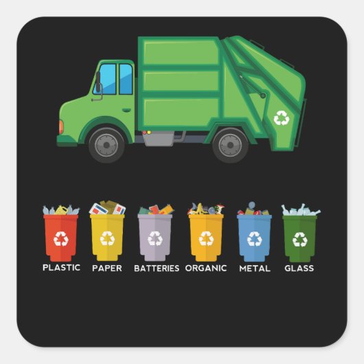 Recycling Truck Kinder Garbage Truck Vierkante Sticker (Voorkant)