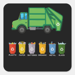 Recycling Truck Kinder Garbage Truck Vierkante Sticker