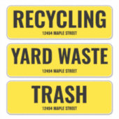 Recycling van vuilnis op de vuilnisbelt met adres sticker (Voorkant)