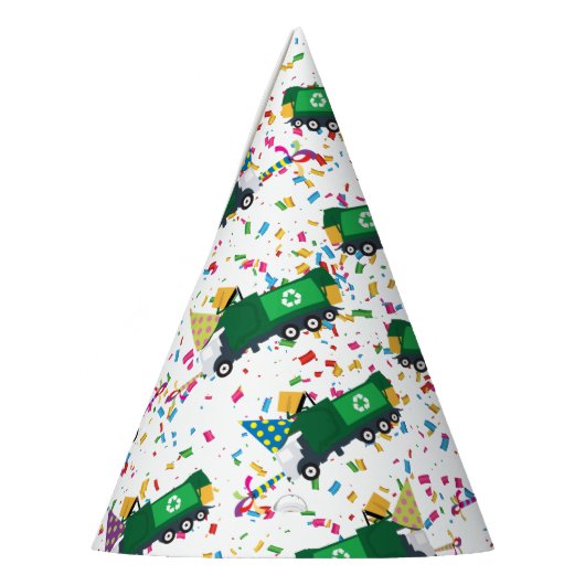 Recycling van vuilniswagens partijpatroon feesthoedjes (Links)