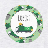Recycling vuilnis Truck Pattern Boys Name School Labels (Design 1)