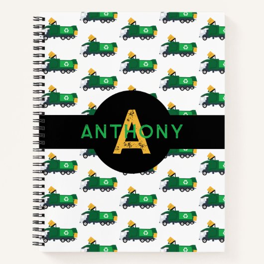 Recycling vuilnis Vrachtwagen Kinder Monogram Scho Notitieboek (Voorkant)