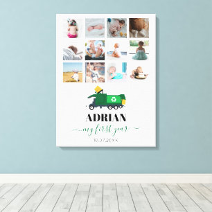 Recycling vuilniswagen Baby 1 jaar foto's Canvas Afdruk