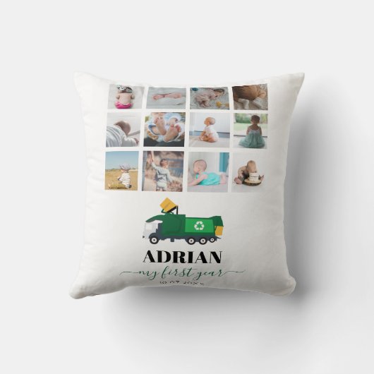 Recycling vuilniswagen Baby 1 jaar foto's Kussen (Achterkant)