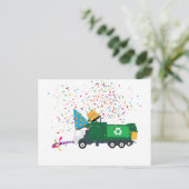 Recycling vuilniswagen feestdagenkaart (Staand voorkant)