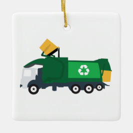Recycling vuilniswagen keramisch ornament