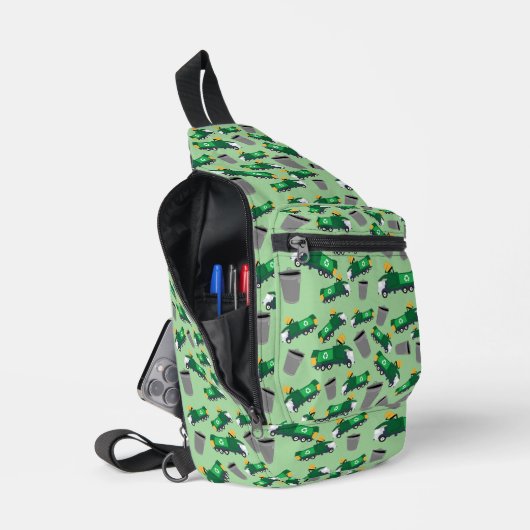 Recycling Vuilniswagen Patroon Terug naar School Sling Bag (Open)