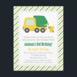 Recycling vuilniswagen Theme Boys Birthday Party Kaart<br><div class="desc">Nodig je gasten uit om te dumpen wat ze hebben en mee te doen aan het verjaardagsfeest van het jongetje! Deze felgele en groene vuilniswagen staat midden in het leegmaken van een vuilnisbak. Aan de kant van de vrachtwagen staat de klassieke recycling, hergebruik en vermindering van logo. Geel en groen...</div>