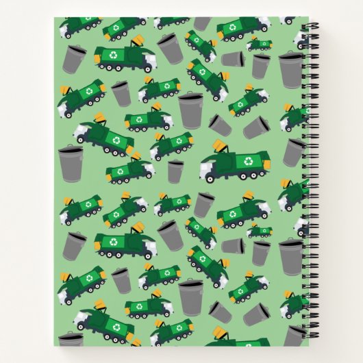 Recycling Vuilniswagens Patroon Kinderen Monogram Notitieboek (Achterkant)