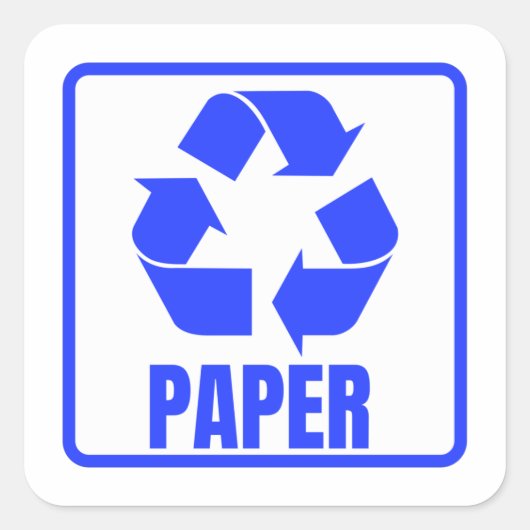 Recyclingbord blauw papier vierkante sticker (Voorkant)