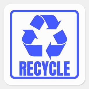 Recyclingbord blauw vierkante sticker
